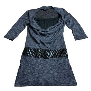 Rue21 Y2K Gray Knit Cowl Neck Sweater Dress with Woven Belt - Small